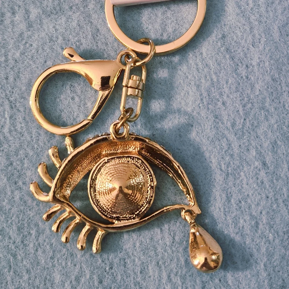 NWT Teal-Blue Faceted Crystal Iris Eye Keychain with Matching  Teardrop Charm